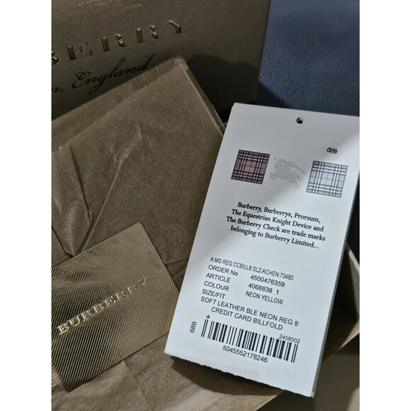 BURBERRY Mens Wallet Embossed Leather Bifold Neon Yellow Authentic Full Set Box - Picture 15 of 16